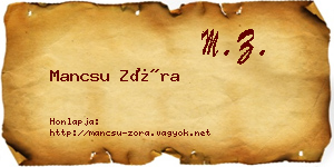 Mancsu Zóra névjegykártya